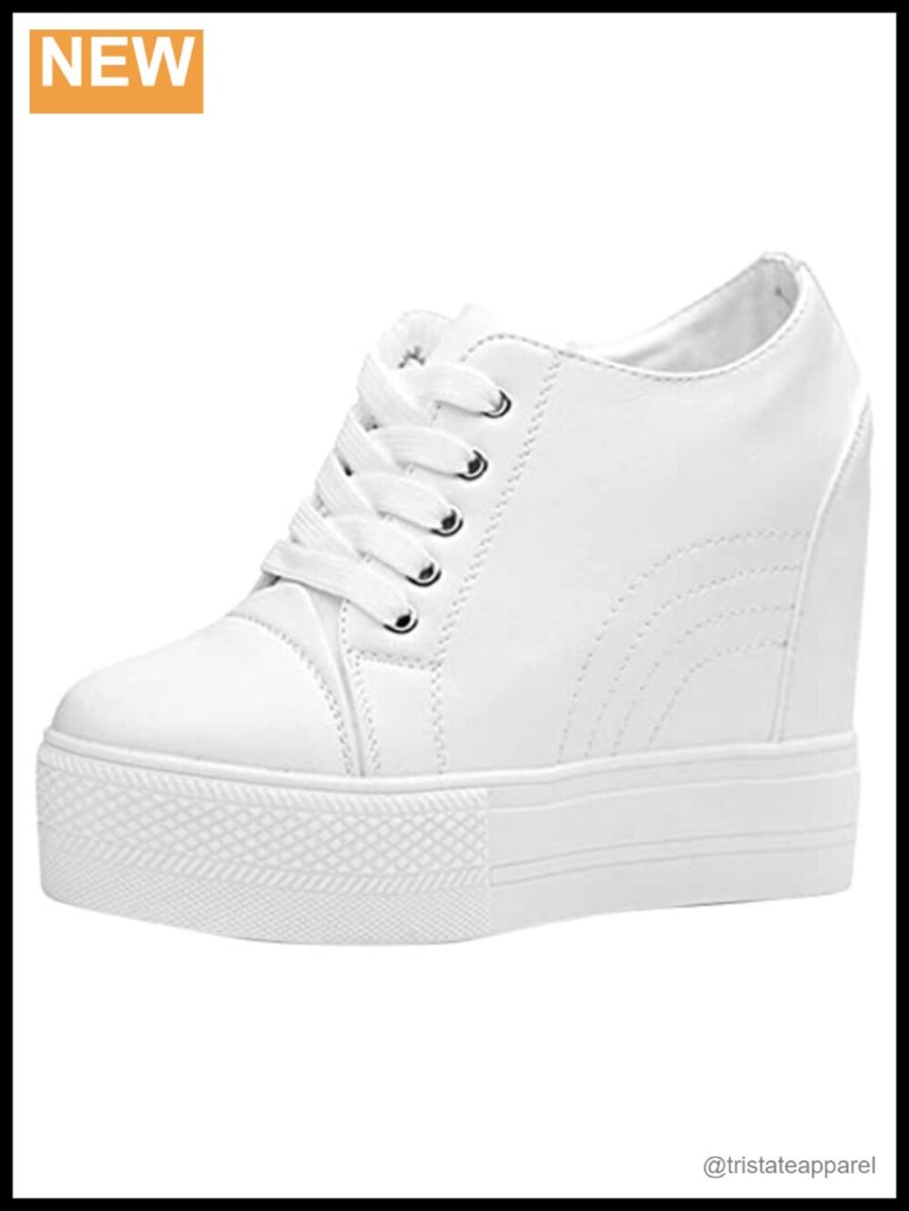 Faux Leather Wedge Sneakers Hidden Heel Platform Lace-Up Wedding Shoes
